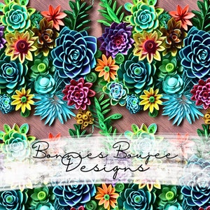 Floral Succulent Seamless Pattern: Bright Cacti Design (Digital Download)