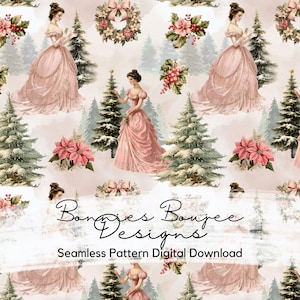 Arquivo sem costura de cartão postal de Natal rosa Toile vintage