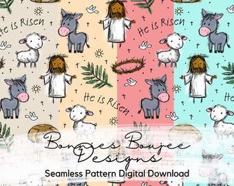Hand Drawn Jesus He Is Risen Easter Seamless File, Digital Download - 4 Colorways