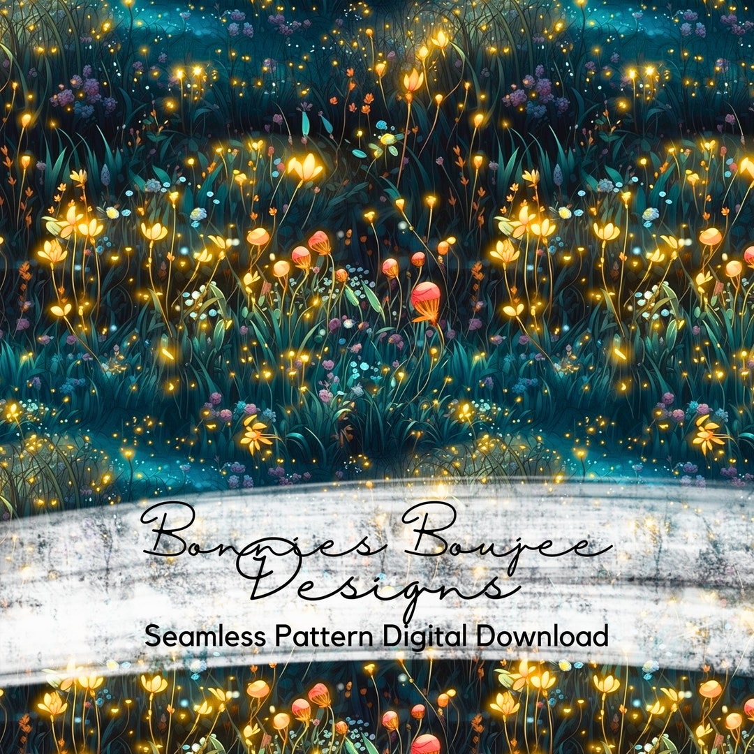 Firefly Floral Seamless Pattern: Twinkling Lights Design (digital ...