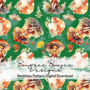 Fairy Mushroom Cartoon Seamless Pattern (Digital Download)