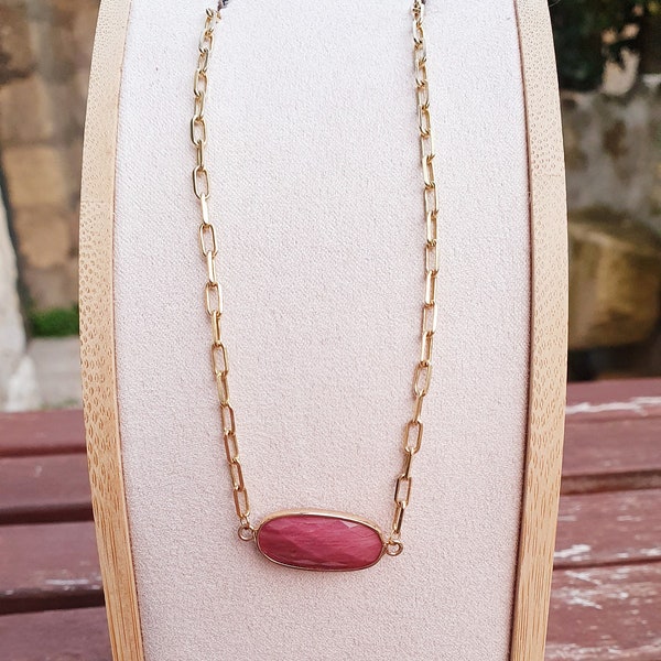 Collier Rhodia en plaqué Or et Rhodochrosite