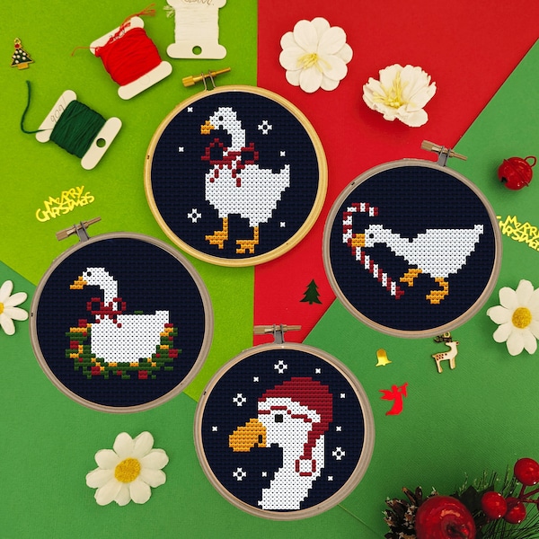 Goose Christmas Ornaments Pack Cross Stitch Pattern - Funny Game Xmas Cross Stitch - Digital PDF, Instant Download