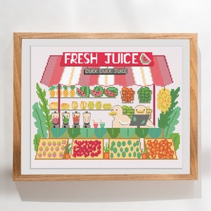 Duck's Juice Shop - Modern Colourful Cross Stitch - Digital PDF, Instant Download