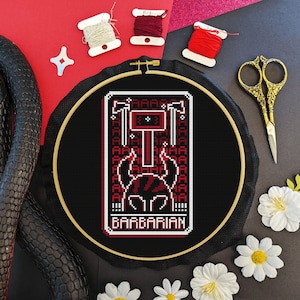 DnD Barbarian Class Tarot Pattern - Modern Gift Tabletop 5e Cross Stitch - Digital PDF, Instant Download