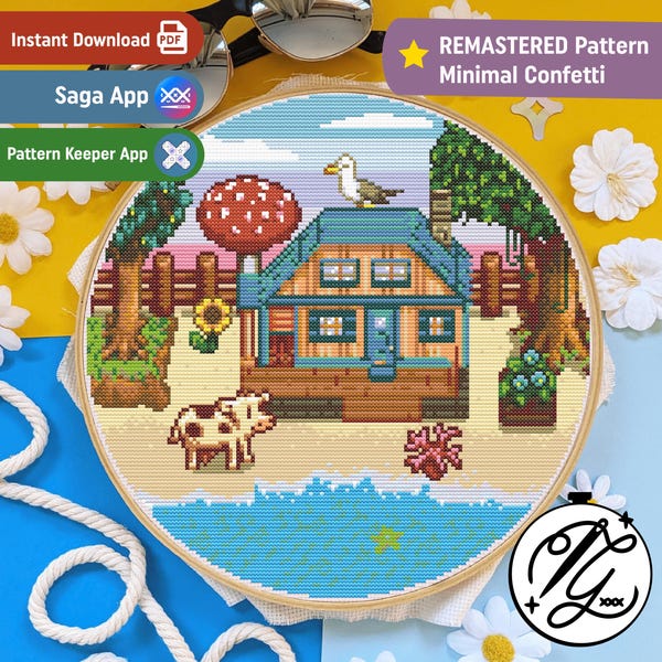 Patrón de verano de Stardew Valley - Juego de playa acogedor - Punto de cruz - PDF digital, descarga instantánea