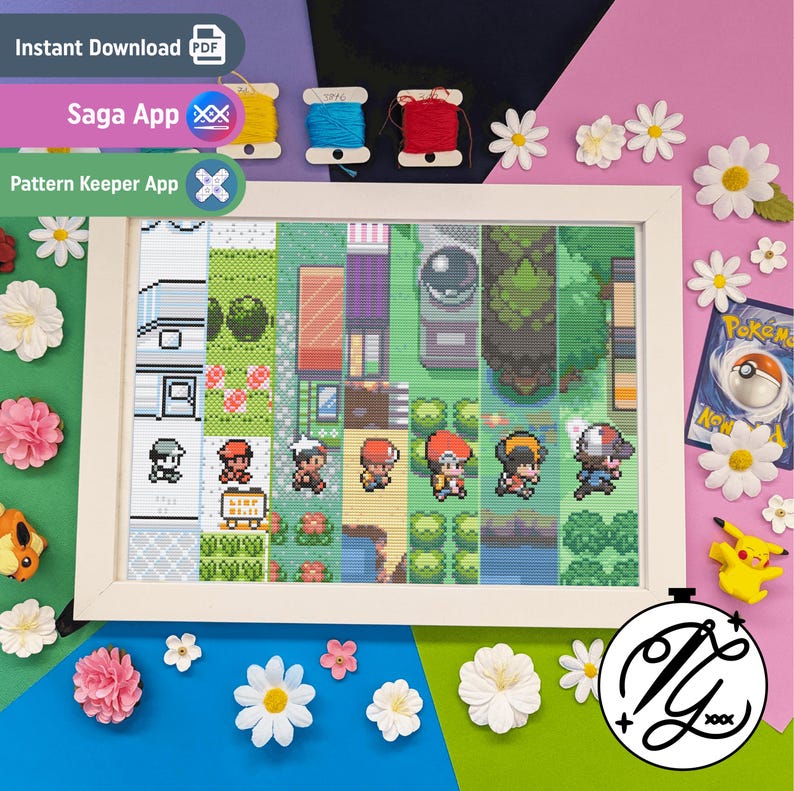 Pokemon Slices of History Pattern - Modern Cosy Game Cross Stitch ...