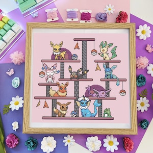 Eeveelutions Café Pattern - Modern Colourful Cross Stitch - Digital PDF, Instant Download