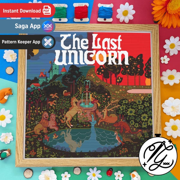 The Last Unicorn Vintage Tapestry Pattern - Cosy Movie Nostalgia Cross Stitch - Digital PDF, Instant Download