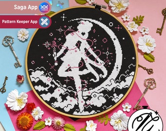 Sailor Moon in the Clouds - Modern Cross Stitch - Digital PDF, Instant Download