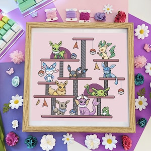 Eeveelutions Café Shiny Edition Pattern - Modern Gaming Cross Stitch - Digital PDF, Instant Download
