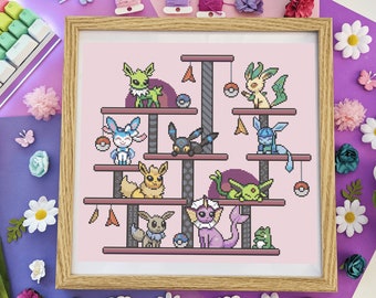 Eeveelutions Café Shiny Edition Pattern - Modern Gaming Cross Stitch - Digital PDF, Instant Download