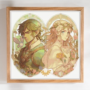 Link and Zelda Pattern - Modern Gaming Cross Stitch - Digital PDF, Instant Download