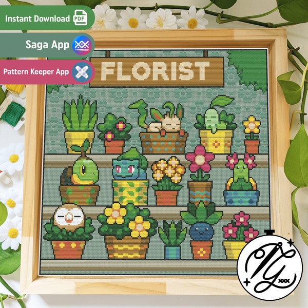 Pokemon Florist Pattern - Modern Colourful Cross Stitch - Digital PDF, Instant Download