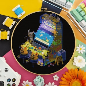 Pikachu Penny Arcade Pattern - Modern Cosy Game Cross Stitch - Digital PDF, Instant Download