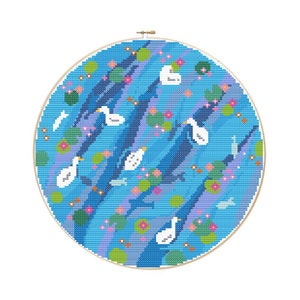 Duck Pond Pattern - Modern Colourful Cross Stitch - Digital PDF, Instant Download
