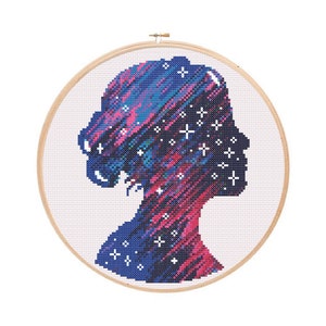 Neon Space Shooting Star Girl -  Modern Colourful Cross Stitch - Digital PDF, Instant Download