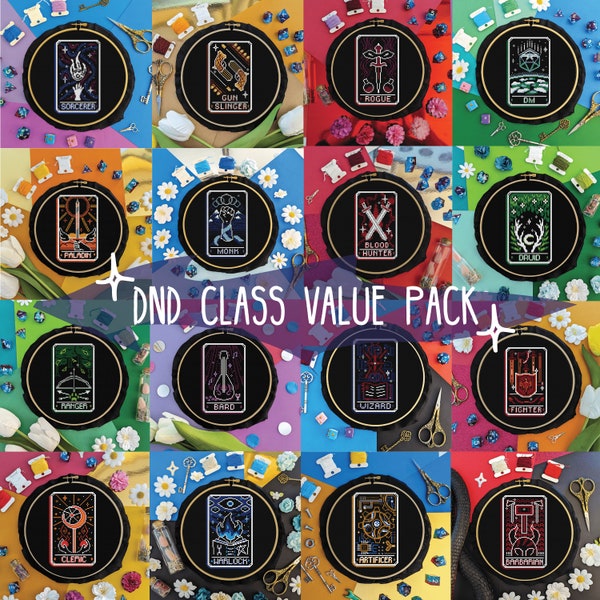DnD Classes Tarot Value Pack - Gift Tabletop 5e Cross Stitch Bundle - Digital PDF, Instant Download