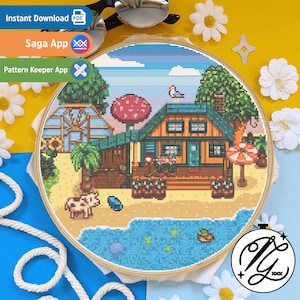 Stardew Valley Beach Summer Pattern - Cosy Game Cross Stitch - Digital PDF, Instant Download