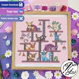 Eeveelutions Café Pattern - Modern Colourful Cross Stitch - Digital PDF, Instant Download