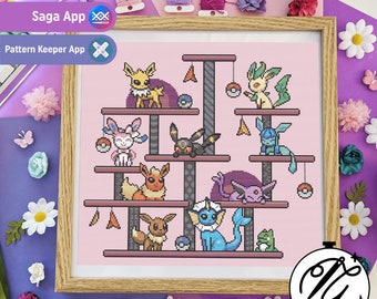 Eeveelutions Café Pattern - Modern Colourful Cross Stitch - Digital PDF, Instant Download