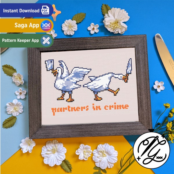 Partners in Crime Goose - Modern Colourful Cross Stitch - Digital PDF, Instant Download