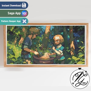 Link und Zelda Cooking – Moderner Gaming-Kreuzstich – digitales PDF, sofortiger Download