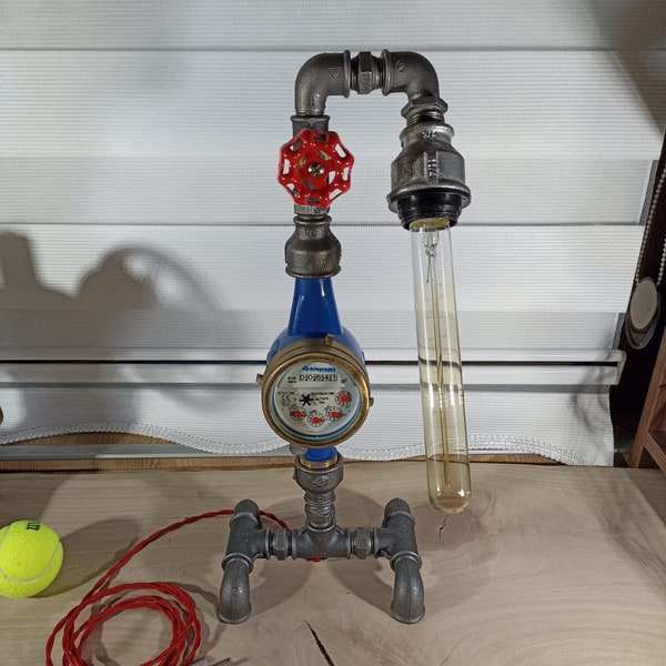 Touch dimmer table lamp made of water clock and pipes,retro work,interesting design,gift for loved ones.handmade Only 1 piece,free shipping