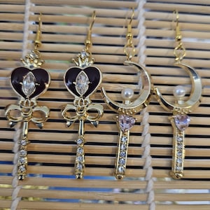 Sailor Moon Scepter Crescent Moon Wand Dangle Earrings image 1