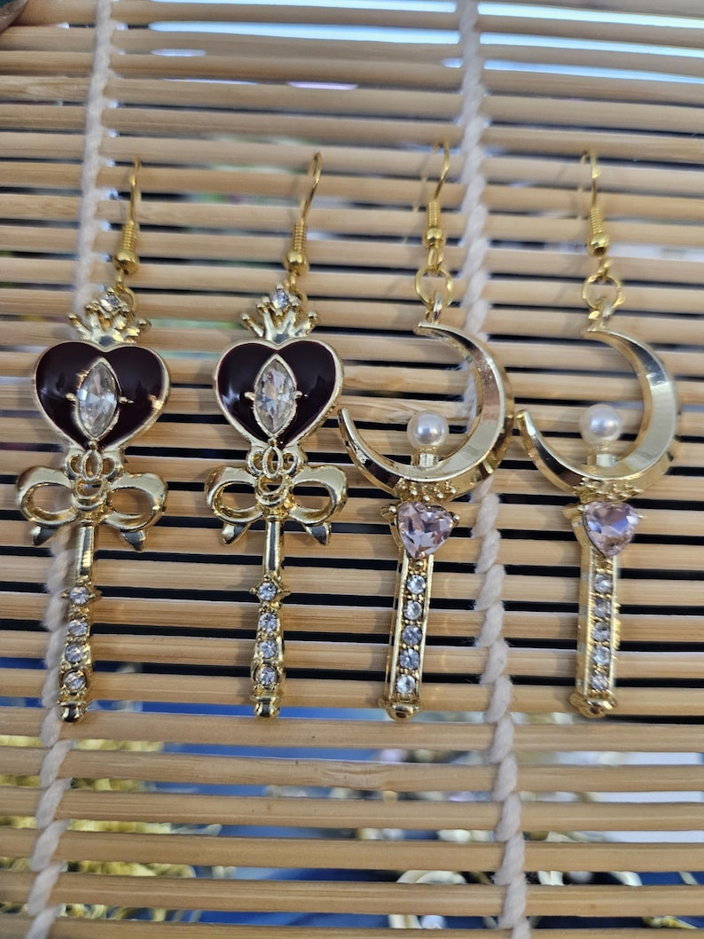 Sailor Moon Scepter Crescent Moon Wand Dangle Earrings image 1