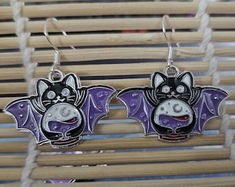 Cat Bat Moon Potion Earrings