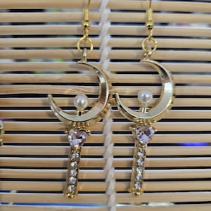 Sailor Moon Scepter Crescent Moon Wand Dangle Earrings Crescent Moon Wand