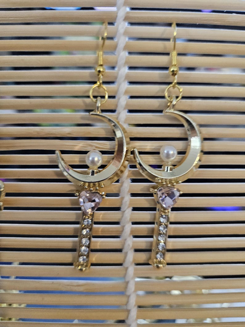 Sailor Moon Scepter Crescent Moon Wand Dangle Earrings Crescent Moon Wand