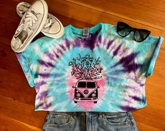 Tie Dye Heart Floral VW Bus T-shirt | Etsy