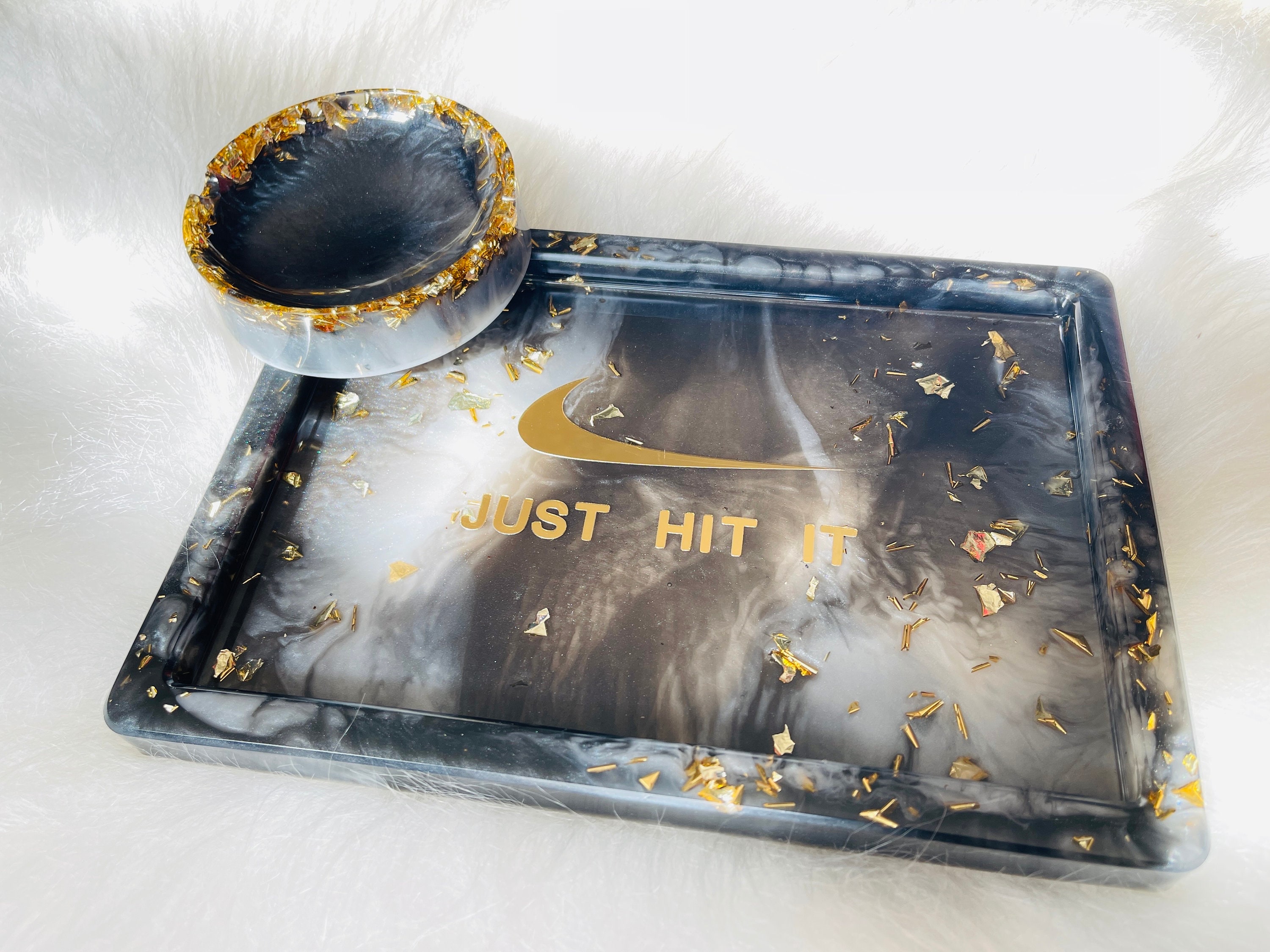 Custom Marble Resin Rolling Tray Set, Custom Resin Rolling Tray, Ash Tray Matching Set