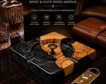 Custom Wooden and Resin Cigar Ashtray, Engraved Men’s Gift, Bar Decor, Husband Gift, Groomsmen or Retirement Present