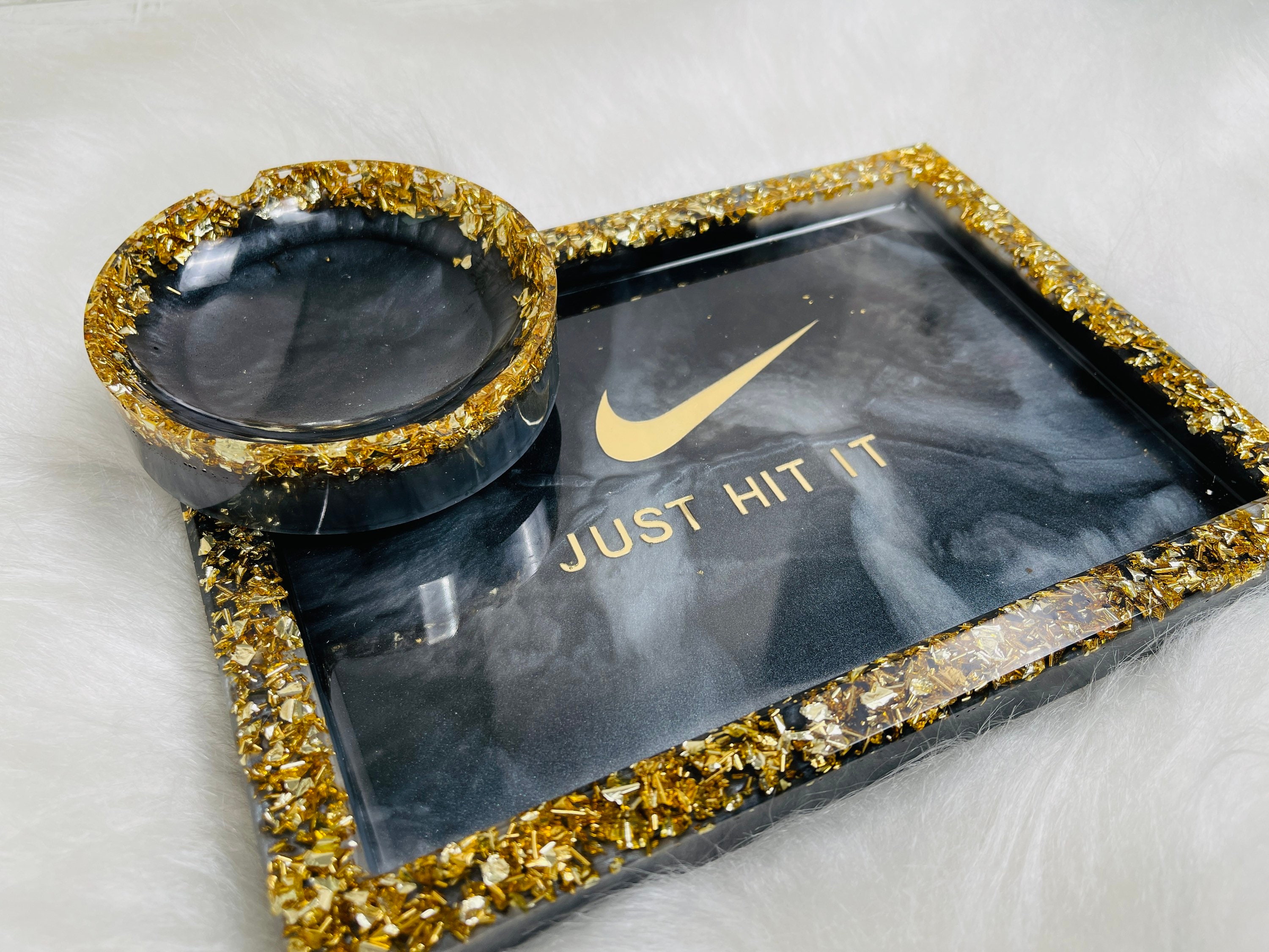 Custom Marble Resin Rolling Tray Set, Custom Resin Rolling Tray, Ash Tray Matching Set