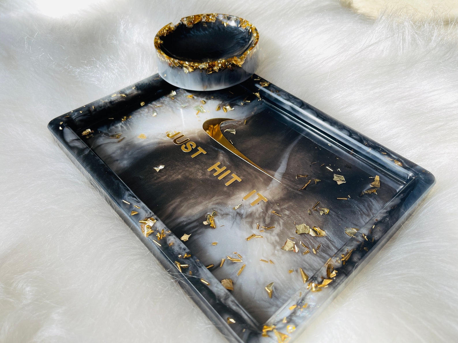 Custom Marble Resin Rolling Tray Set, Custom Resin Rolling Tray, Ash