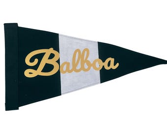 Vintage Inspired BALBOA Beach California Canvas Surf Flag Pennant