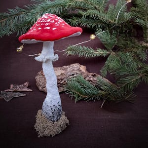 Whimsical рandmade velvet mushroom ornament, Cottagecore decor, Magic fungi, Goblincore art, Mushroom lover gift, Woodland Amanita decor