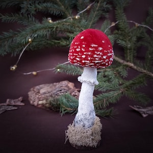 Whimsical рandmade velvet mushroom ornament, Cottagecore decor, Magic fungi, Goblincore art, Mushroom lover gift, Woodland Amanita decor