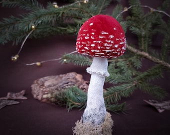 Whimsical рandmade velvet mushroom ornament, Cottagecore decor, Magic fungi, Goblincore art, Mushroom lover gift, Woodland Amanita decor