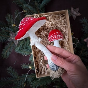 Set of 2 Handcrafted Textile Mushrooms, Home decor, Mushroom decor, Cottagecore decor, Gift for her, Christmas ornaments, Holiday ornament