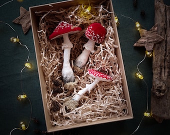 Home decor - Mushroom decor - Mushroom fabric - Cottagecore decor - Gift for her -Christmas ornaments - Holiday ornament - Textile mushrooms