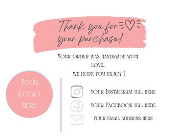 Bearbeitbare Dankesvorlage, Canva-Visitenkarte, Social-Media-Einlage, Small Business, Kundenverpackungsbeilage Notiz