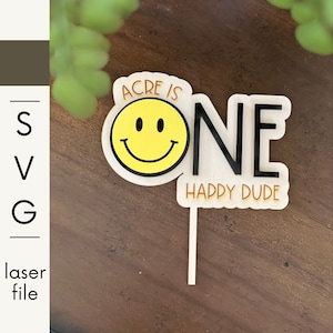 One Happy Dude - smiley - fichier pour décoration de gâteau - fichier laser - premier anniversaire - fichier numérique uniquement