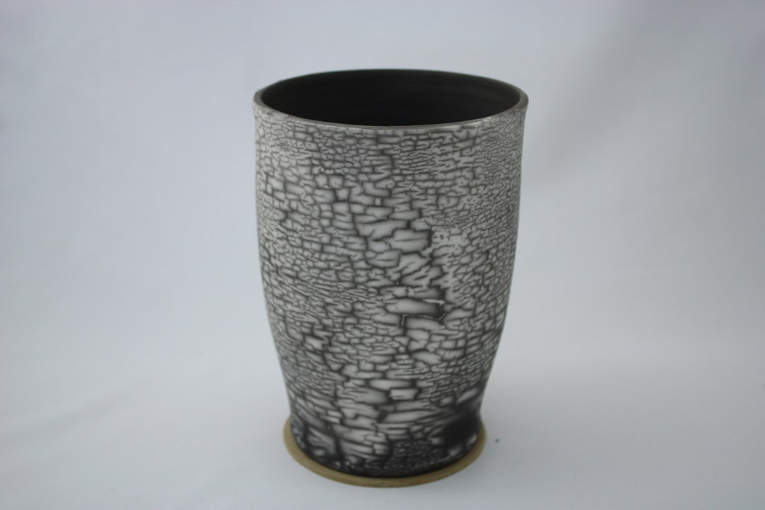 Black and White Raku Vase Etsy