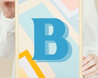 Arte para niños imprimible, guardería con impresión de letras, póster de la habitación para niños, arte de la guardería con nombre, impresión para niños, póster imprimible con letras, arte personalizado de la pared de la guardería