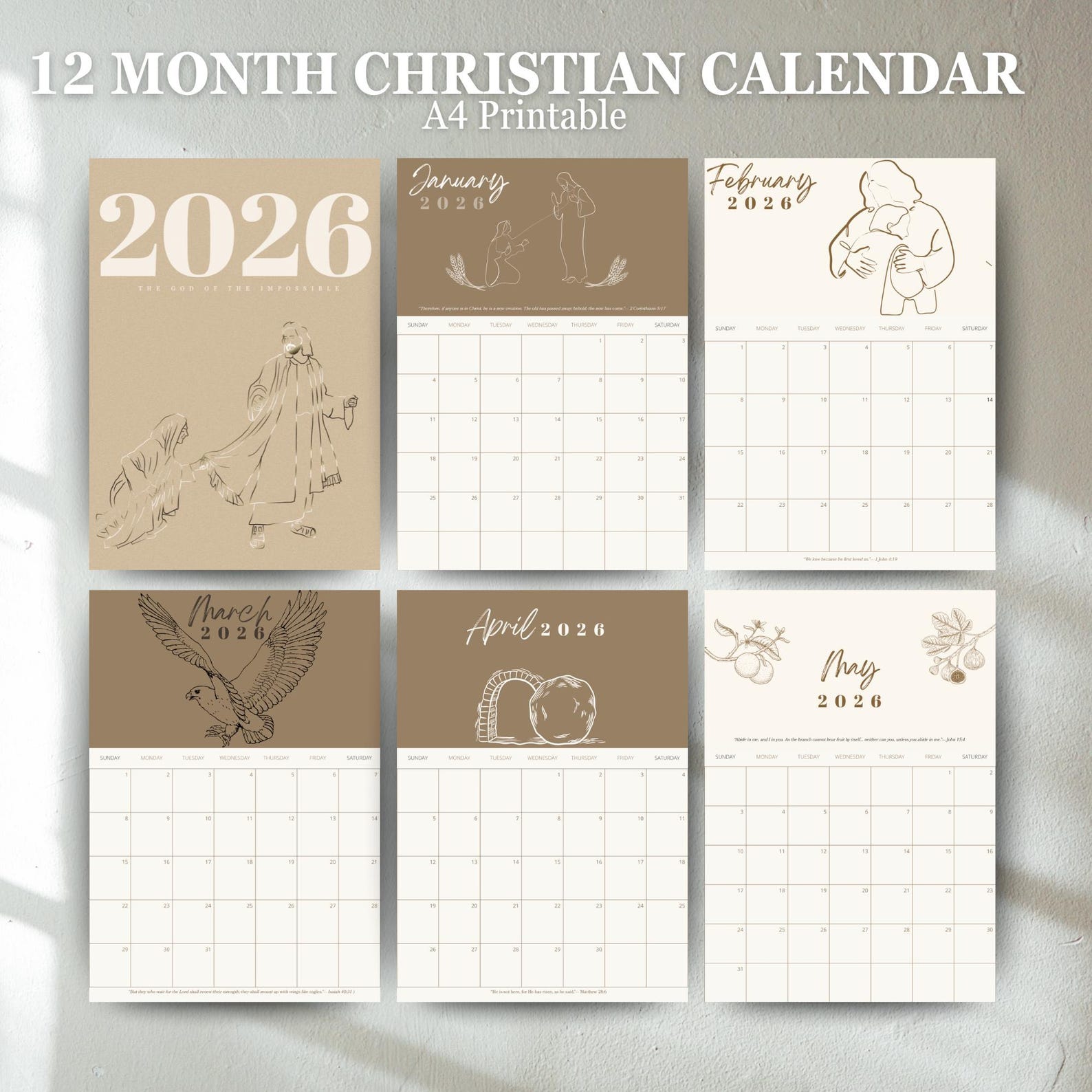 2026 Christian Calendar Printable • Bible Verse Illustrations (A4) - Etsy