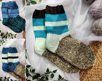 Handmade Knitted Wool Winter Socks, Soft Merino Wool for Warmth and Comfort, Perfect Christmas Gift, Crochet Colorful Socks, gift for her